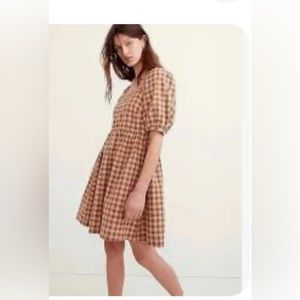 MADEWELL pink gingham plaid seersucker, puff sleeve dress